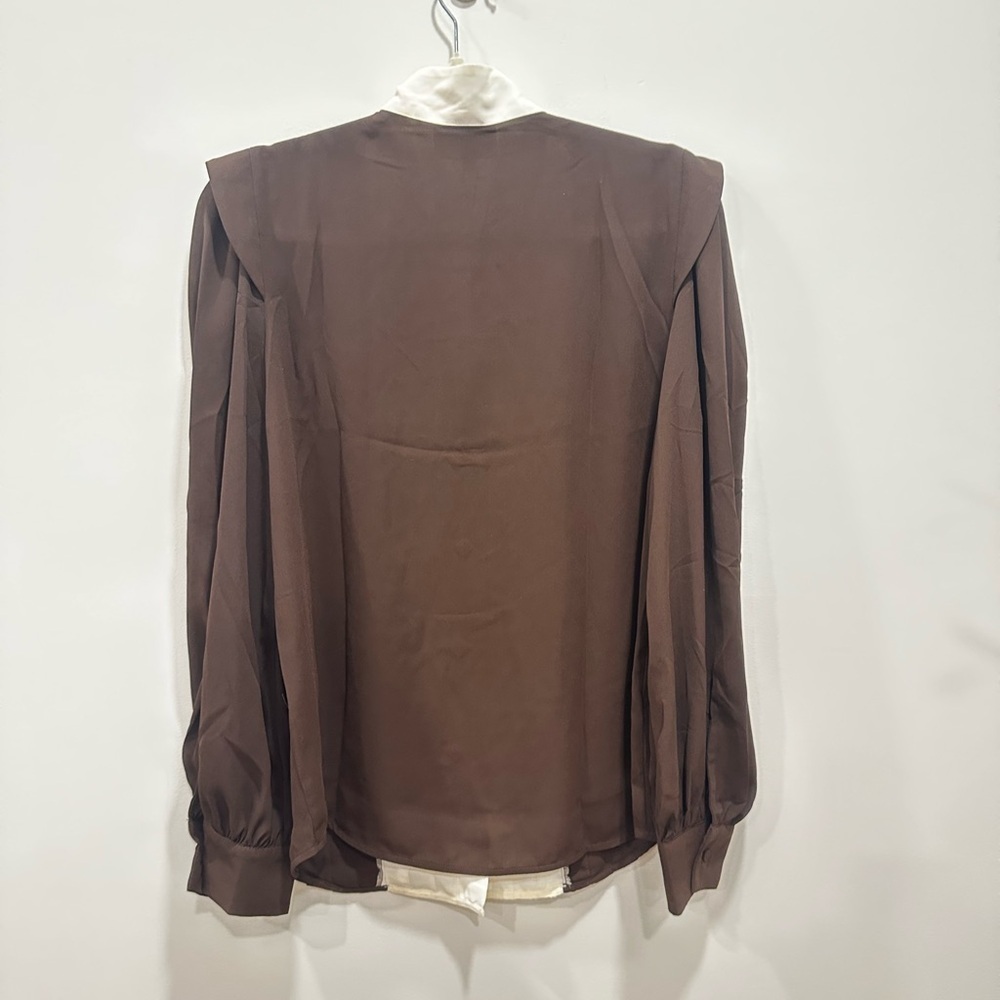 Tuckernuck India Hicks Chocolate Ivory Grove Long Sleeve Button Down Blouse NWOT - Picture 4 of 12